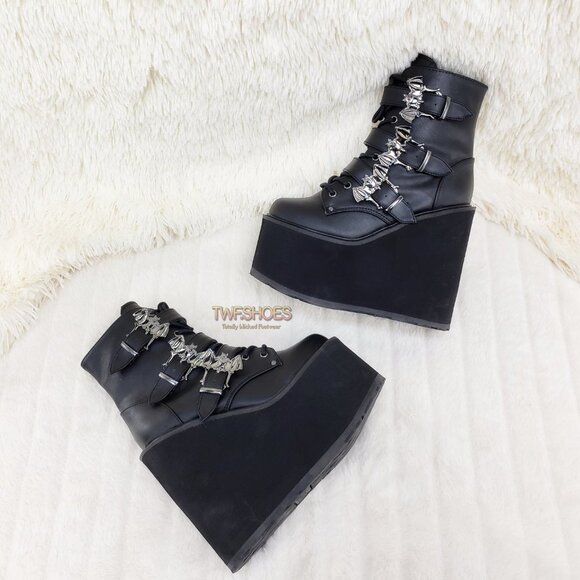 Swing 103 Goth Punk Platform Wedge Ankle Boots - Picture 5 of 14